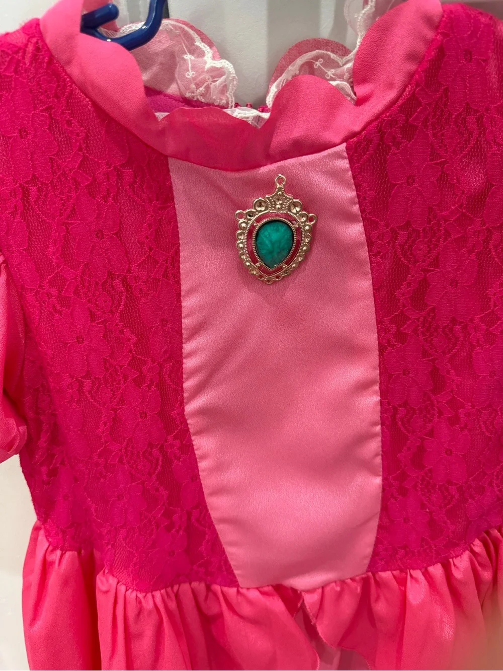 Girls' Hot Pink Princess Dress with Green Gem Brooch